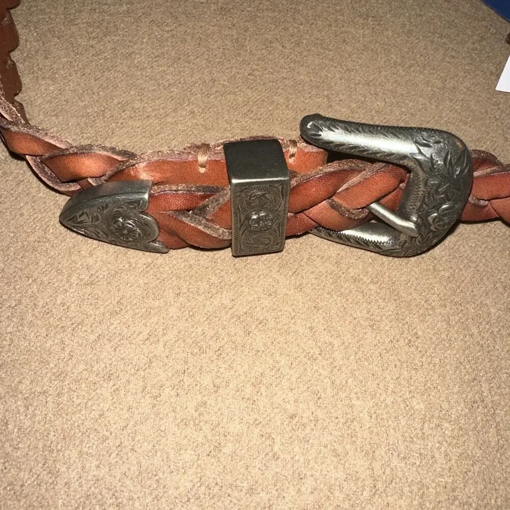 Polo Ralph Lauren women’s Medium braided Leather 20mm double-buckle belt Brown